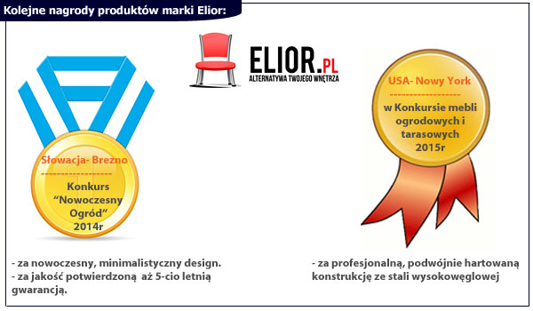 Садовая мебель марки Elior, была награждена во многих конкурсах категории садовой и террасной техники, в том числе: